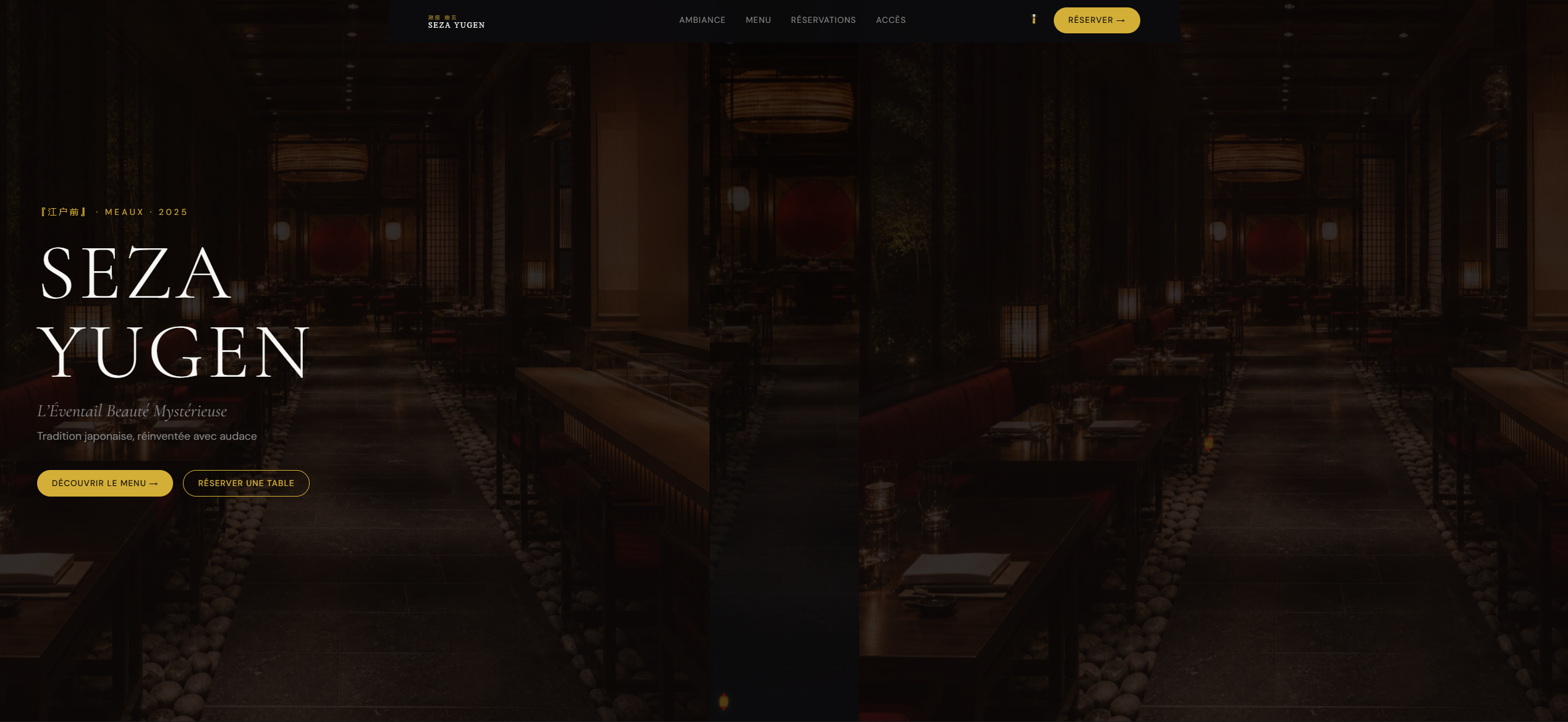 Aperçu du site Seza Yugen sur navigateur desktop — hero « SEZA YUGEN » sur fond sombre.